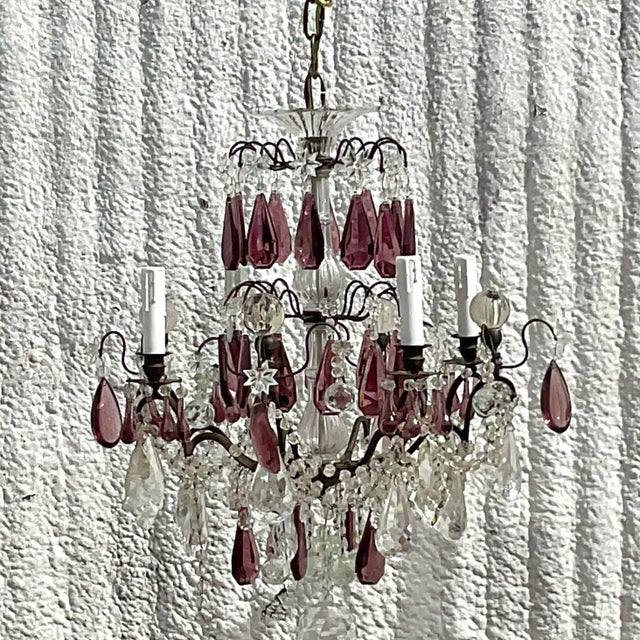 Traditional Vintage Regency Amethyst Crystal Teardrop Chandelier For Sale - Image 3 of 6