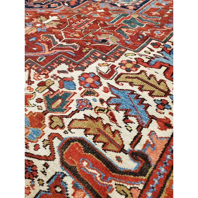 Gray Antique Persian Heriz Carpet, Handmade Wool Oriental Rug, Rust, Navy, Lt Blue For Sale - Image 8 of 18