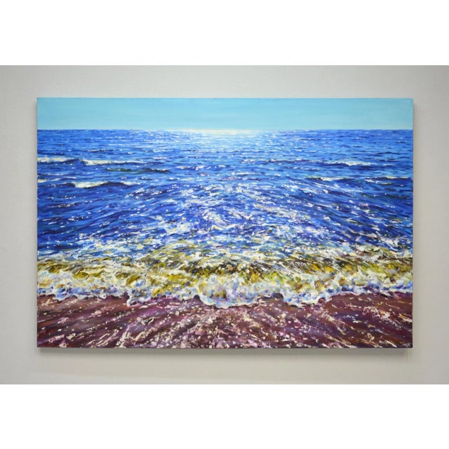 In this painting, I poured my passion into capturing the shimmering dance of sunlight on restless ocean waves. Using oil,...