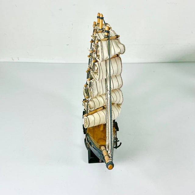 Mid-Century Nautical Coastal Boho Chic Wood Four Tall Mast Ship Model For Sale - Image 9 of 16