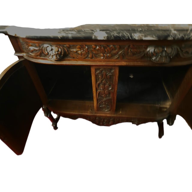 Brown Antique Italian Renaissance Revival Walnut Marble Top Commode Sideboard Cabinet For Sale - Image 8 of 16