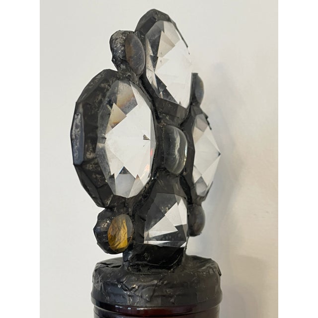 Vintage Arts & Crafts Decorative Amber Art Glass & Cut Crystal Bottle Styled After Karla Walz For Sale In Houston - Image 6 of 9