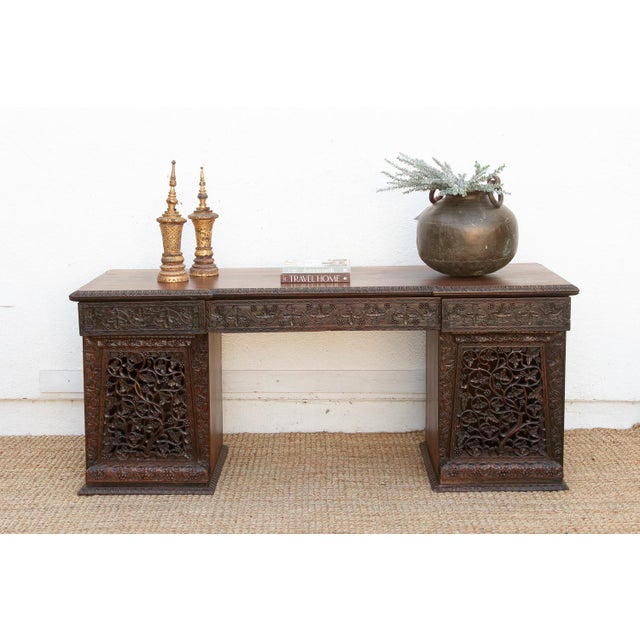 Finely Carved Anglo-Indian Rosewood Pedestal Desk For Sale - Image 12 of 12