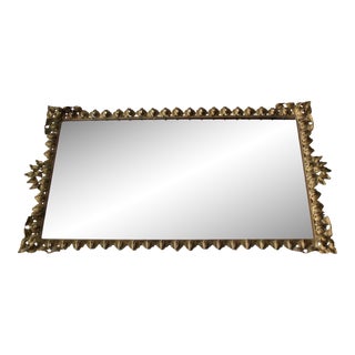 Vintage 1950s Mid Century Extra Large Gold Brass Finish Rectangular Mirror Vanity Tray Leaves Detail For Sale