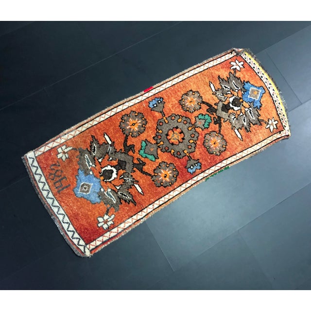 Boho Chic Small Vintage Turkish Orange Oushak Rug For Sale - Image 3 of 5