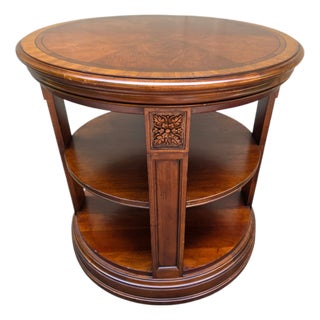 1990s Ethan Allen Newport Banded Round Drum Lamp End Table Pedestal Side For Sale