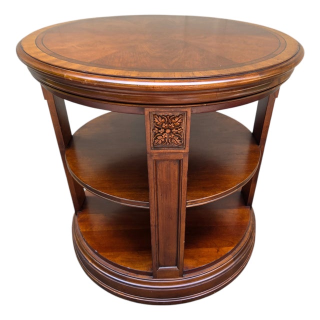 1990s Ethan Allen Newport Banded Round Drum Lamp End Table Pedestal Side For Sale