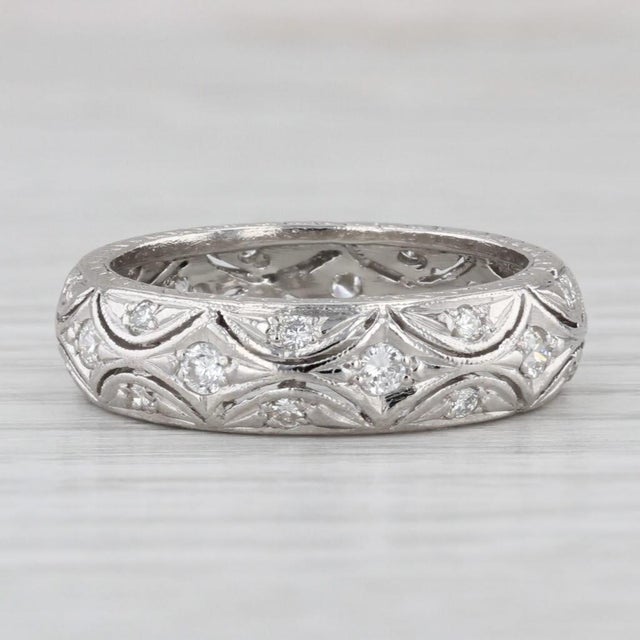 Vintage Diamond Wedding Anniversary Band Platinum Size 6.25 Stackable Ring For Sale In Greensboro - Image 6 of 7