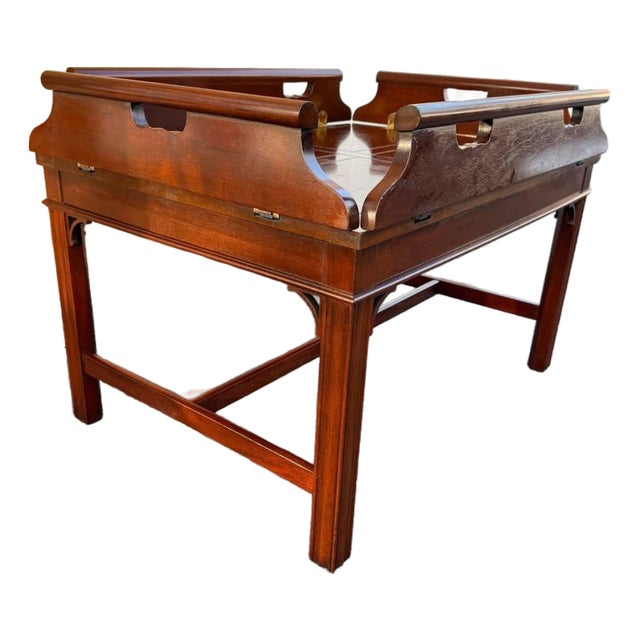 Vintage Baker Furniture Chippendale Style Mahogany Butler Tray Coffee Table For Sale