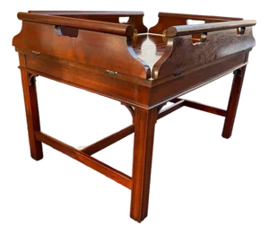 Vintage Baker Furniture Chippendale Style Mahogany Butler Tray Coffee Table