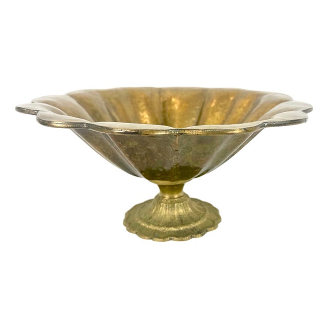 Vintage Brass Fruit Pedestal Bowl, 1960s For Sale