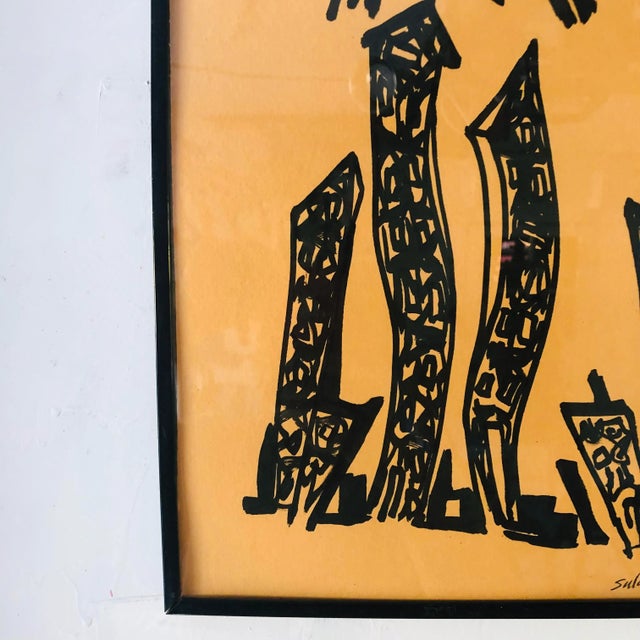 Surrealism Original Surrealist Cityscape Ink Drawing by Erik Sulander, 11x14, Signed For Sale - Image 3 of 5