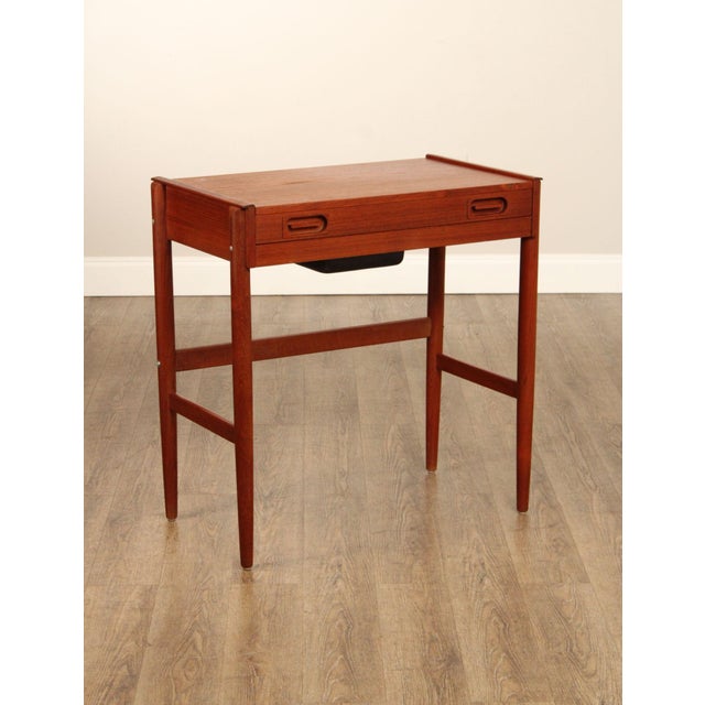 High Quality Vintage Teak Dressing Table with Hinged Top Opening to Mirrored Vanity