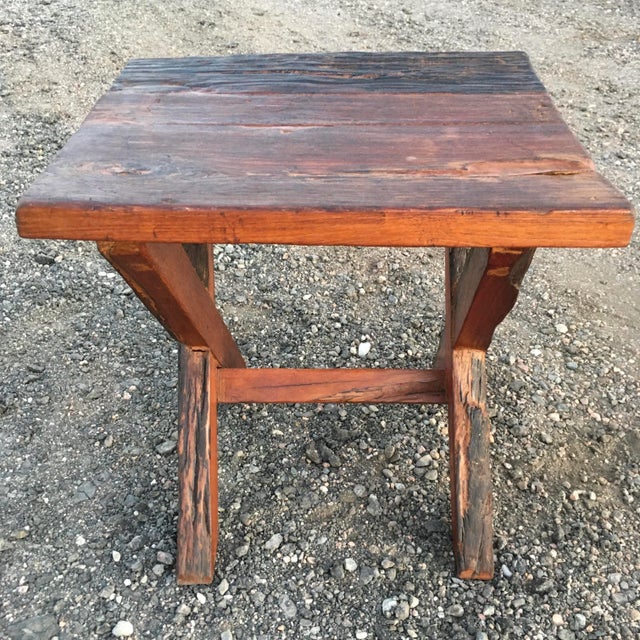 Reclaimed Teak Wood End Table From Antique Vessel For Sale - Image 4 of 13
