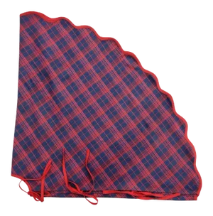 Handmade Plaid Scalloped Christmas Tree Skirt with Red Piping