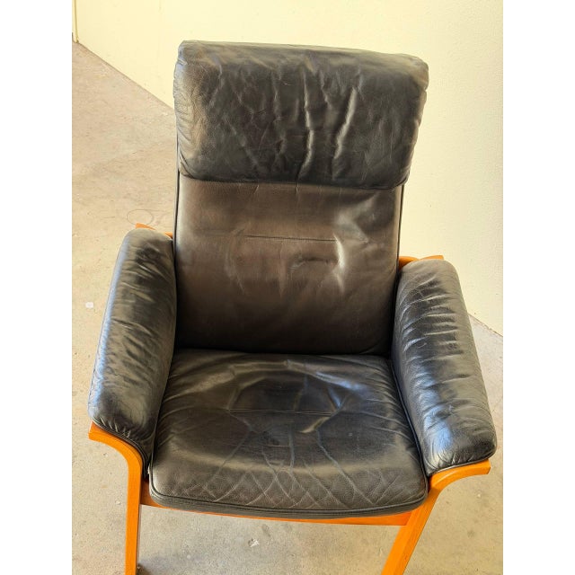 Black 1960s Swedish Adjustable Black Leather Lounge Armchair by Göte Möbler - Mid-Century Modern Recliner For Sale - Image 8 of 11