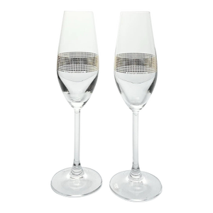 Krosno & Pottery Barn Pair of Gold Dot Band Fluted Champagne Glasses