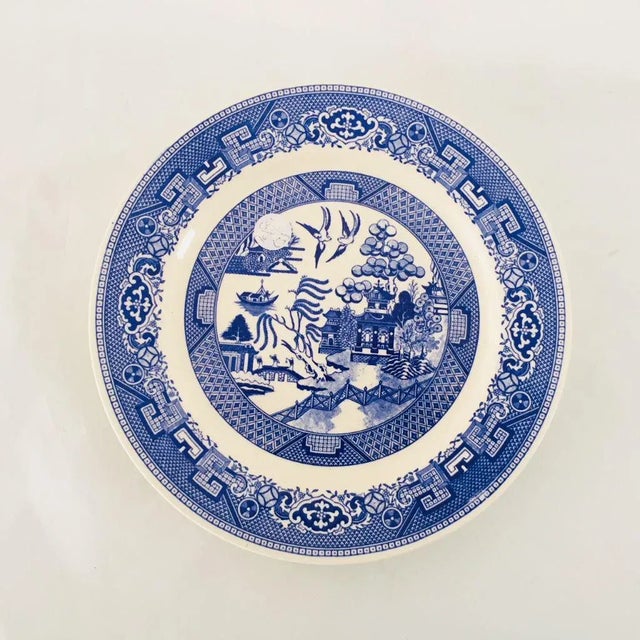 Vintage Blue Porcelain Willow Plates - Set of 3 For Sale - Image 4 of 6