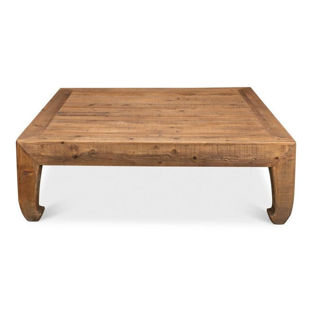 Ming Style Square Coffee Table in Tan Reclaimed Pine For Sale In Raleigh - Image 6 of 11