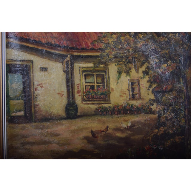 Unknown, Farmhouse Courtyard with Chickens, 1890s, Oil on Canvas For Sale - Image 6 of 8