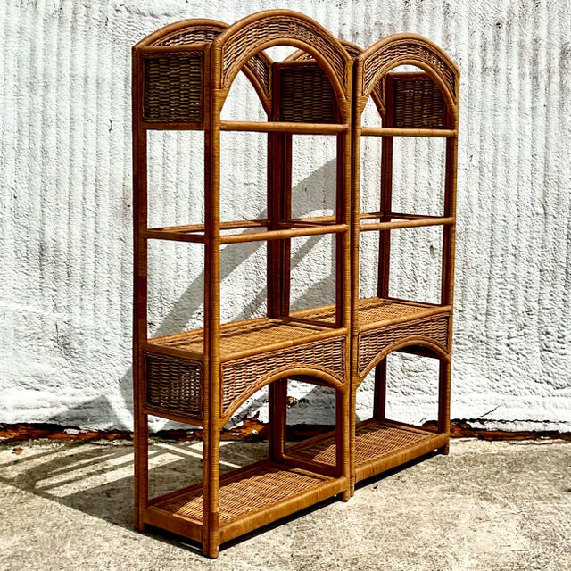 Vintage Coastal Arched Rattan Etagere. a Pair Chairish