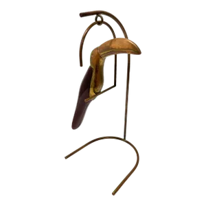 Brazilian Mid-Century Modern Brass and Resin Toucan on Stand, 1960s