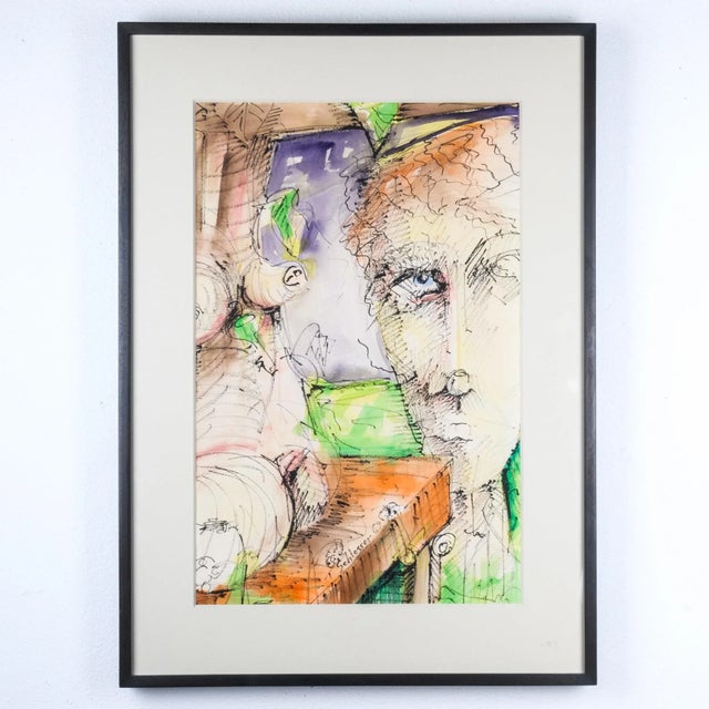 1960s 1960s Abstract Face Portrait Mixed-Media Painting by Gerard Schlosser, Framed For Sale - Image 5 of 6