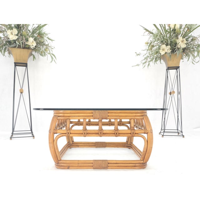 Ficks Reed Ficks Reed Bamboo & Reed Square Glass Top Coffee Table c.1970s Mint! For Sale - Image 4 of 11