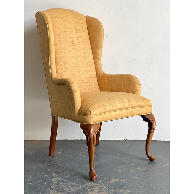 Vintage Raffia Wingback Chair For Sale - Image 9 of 12