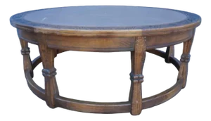 Early 20th Century Attributed to Romweber Cali-Revival Leather Top Coffee Table