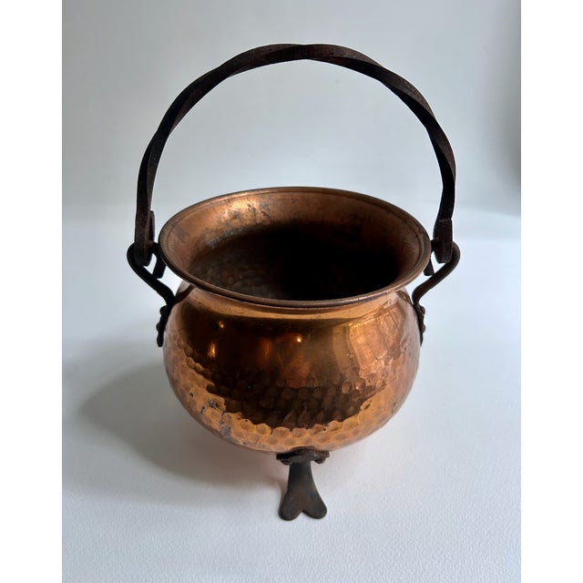 Iron Footed & Handled Hand Hammered Copper Pot, C. 1970's For Sale - Image 9 of 17
