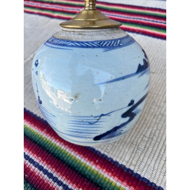 Antique Chinese Blue & White Ginger Jar Table Lamp With Chinoiserie Landscape For Sale - Image 10 of 12