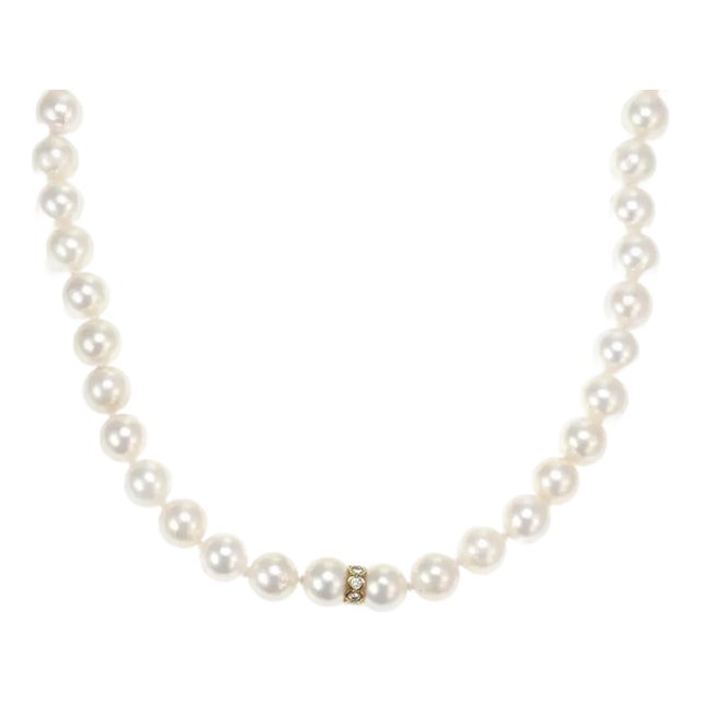 Estate Pink 9mm Pink Pearls Diamond 18k Gold Single Strand Necklace 30" Long For Sale