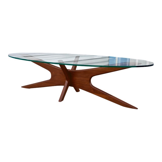 1960s Mid-Century Walnut and Glass "Jacks" Coffee Table by Adrian Pearsall For Sale