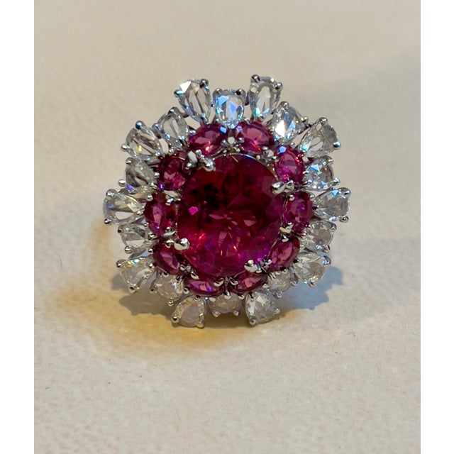 5 Carat Rubelite and 4.5 Carat Diamond 18 Karat White Gold Cocktail Ring Estate For Sale - Image 12 of 18