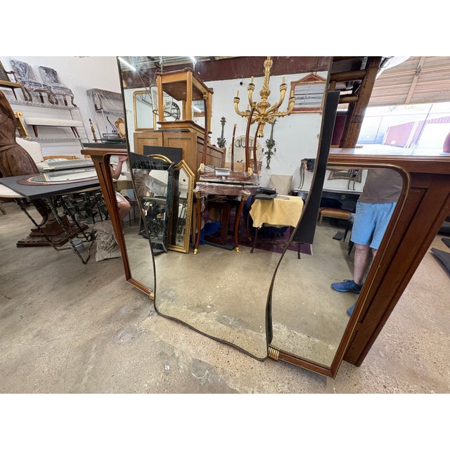 Metal 1960s Large Italian Modern Gio Ponti Inspired Brass Mirror For Sale - Image 7 of 13