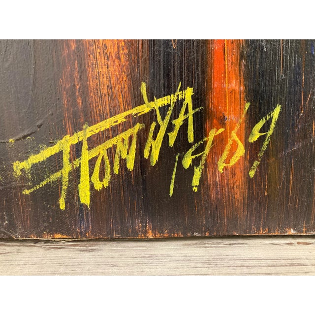 1969 T. Tomiya Vintage Original Surreal Cityscape Painting For Sale In Raleigh - Image 6 of 12