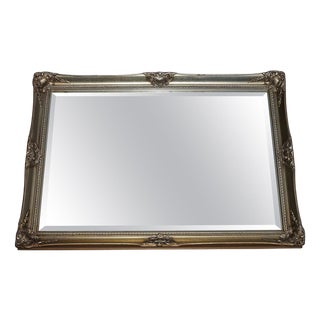 Vintage Large Gold Ornate Bevelled Hanging Wall Mirror For Sale