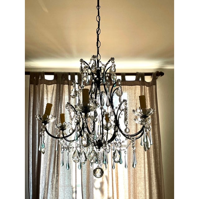 Large Louis XV Chandelier in Blue Murano Glass and White Crystal, 1950 For Sale - Image 15 of 17
