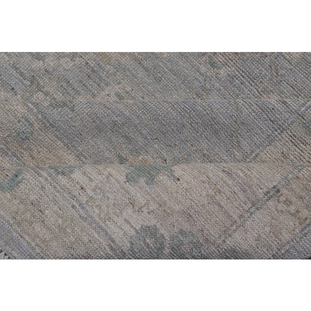 Modern Oushak With Floral Motifs With Cream, Grey, Blue, and Powder Blue For Sale - Image 11 of 12