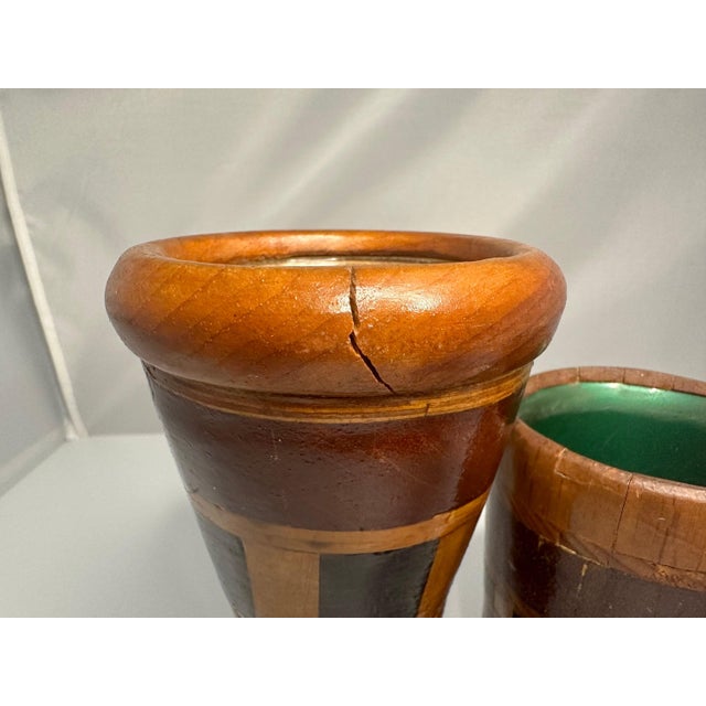 Folk Art Parquetry Vases: 20th Century American Pair For Sale - Image 4 of 8