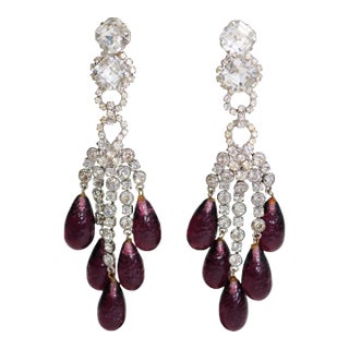 1990s Robert Sorrell Vintage Faux Diamond Amethyst Briolettes Chandelier Earrings - 2 Pieces For Sale