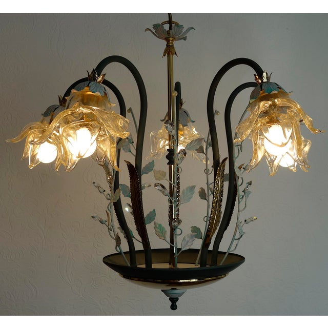 Italian Brass and Glass Lead Crystal Chandelier from Artigian Fabbrica Lambadari, 1960s For Sale - Image 12 of 16