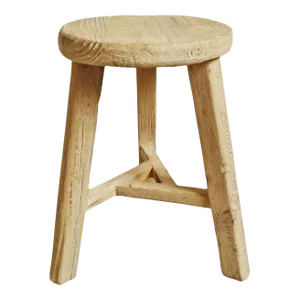 Vintage Raw Elm Village Three-Leg Stool