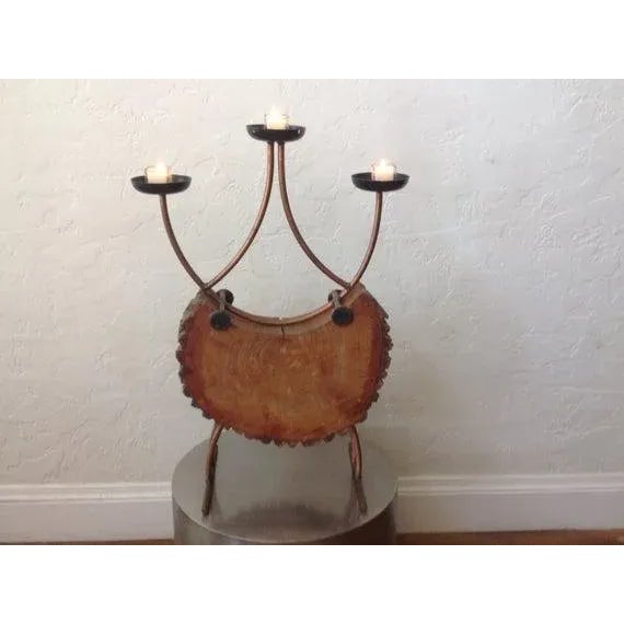 Mid-Century Modern Giant Mid Century Wood & Copper Candelabra in the Manner of Carl Aubock, C.1970 For Sale - Image 3 of 7
