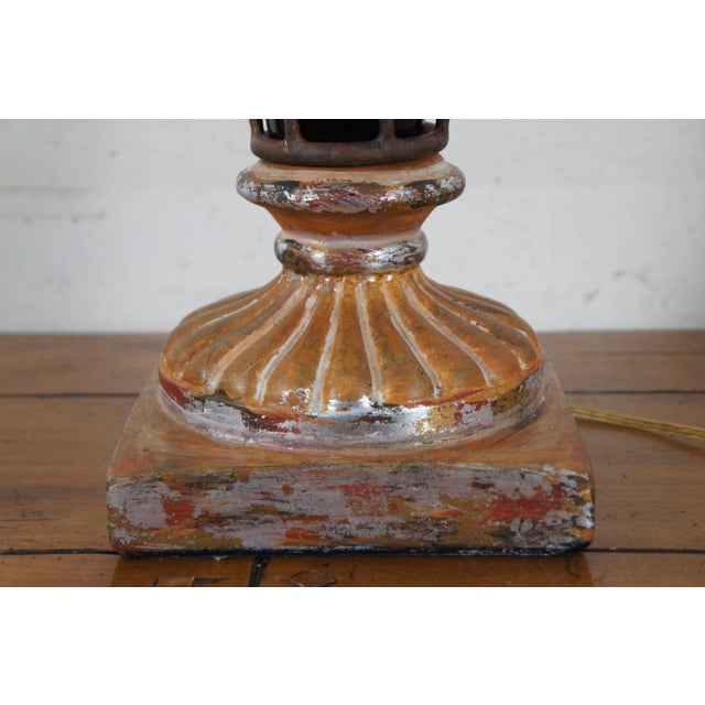 Vintage Mid 20th Century John Richard Neoclassical Chalkware Amber & Gold Glass Vase Lamp For Sale - Image 6 of 13