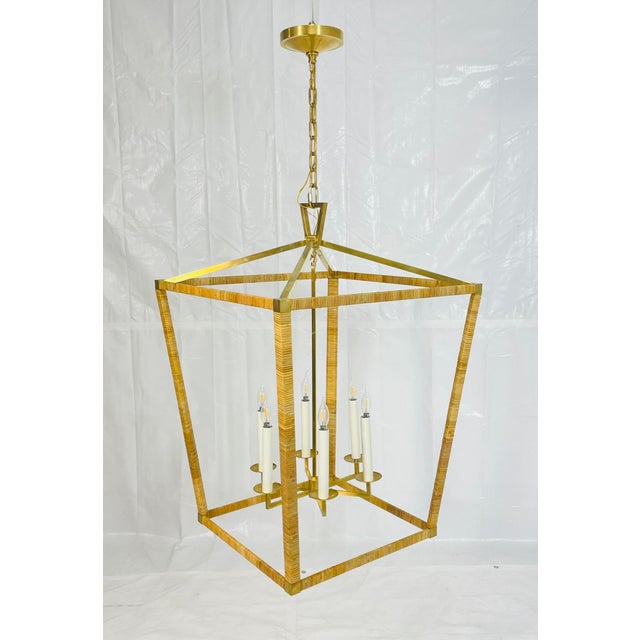 Chapman & Myers for Visual Comfort Brass & Rattan Chandelier For Sale In Los Angeles - Image 6 of 18