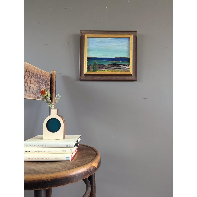 Mid-Century Modern Mid-Century Modern 'Echoes of the Coast' Original Mini Abstract Coastal Landscape Oil Painting, Framed For Sale - Image 3 of 10