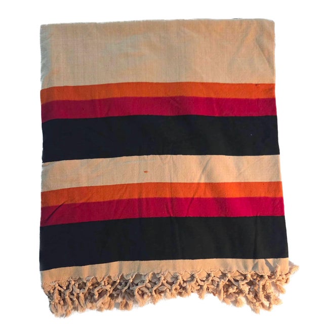 Tan Mid 20th Century Signed Riten Mozumdar Cotton Bed Cover With Fringe For Sale - Image 8 of 10