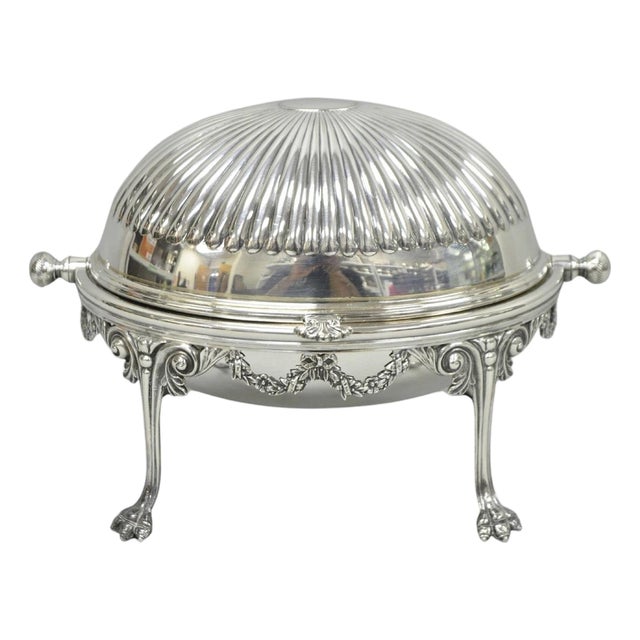 Antique English Edwardian Silver Plated Revolving Oval Serving Butter Dish For Sale